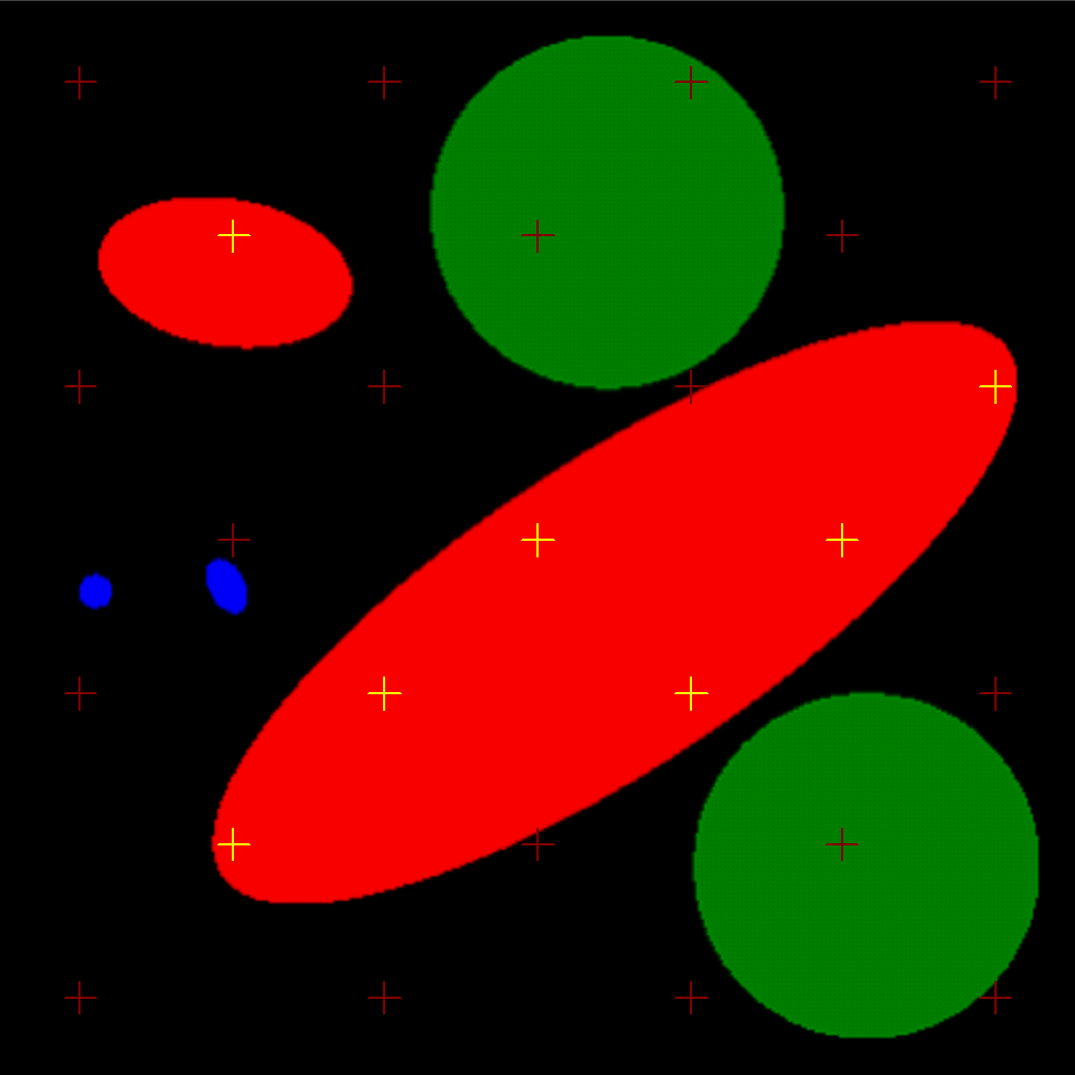 Red objects were quantified with a rectangular point grid.